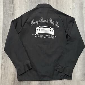 VTG Yimmys Paint & Body Shop Black Lightweight 70s/80s Full Zip Bomber Jacket M